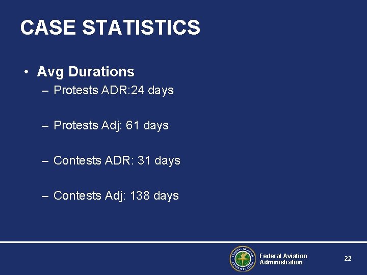 CASE STATISTICS • Avg Durations – Protests ADR: 24 days – Protests Adj: 61
