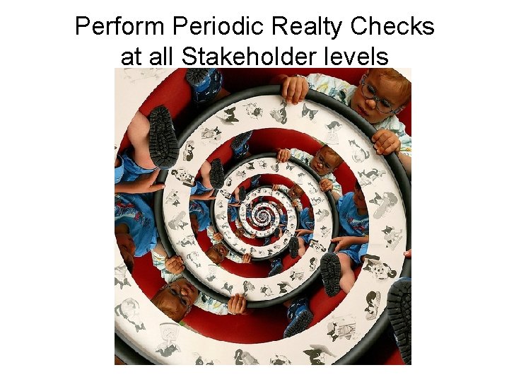 Perform Periodic Realty Checks at all Stakeholder levels 