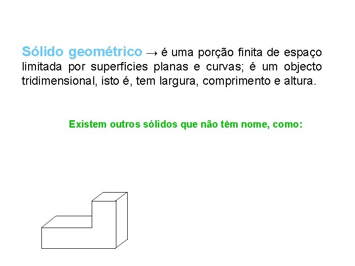 Sólido geométrico → é uma porção finita de espaço limitada por superfícies planas e