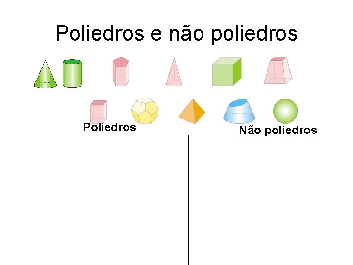 Poliedros e não poliedros Poliedros Não poliedros 