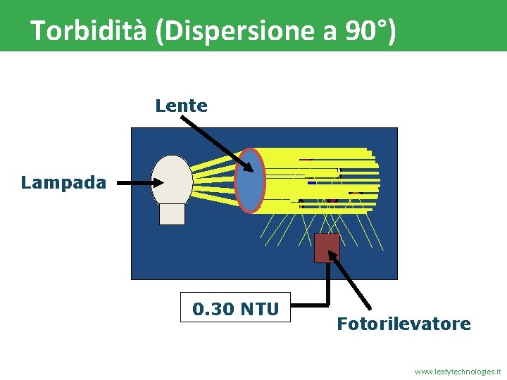 Torbidità (Dispersione a 90°) Lente Lampada 0. 30 NTU Fotorilevatore www. leafytechnologies. it 