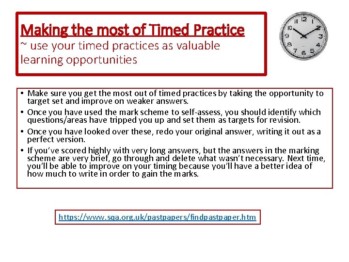 Making the most of Timed Practice ~ use your timed practices as valuable learning