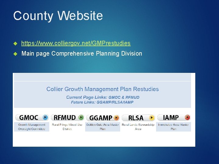 County Website https: //www. colliergov. net/GMPrestudies Main page Comprehensive Planning Division 