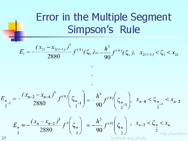 Error in the Multiple Segment Simpson’s Rule . . . 27 lmethods. eng. usf.