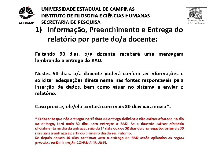 UNIVERSIDADE ESTADUAL DE CAMPINAS INSTITUTO DE FILOSOFIA E CIÊNCIAS HUMANAS SECRETARIA DE PESQUISA 1)