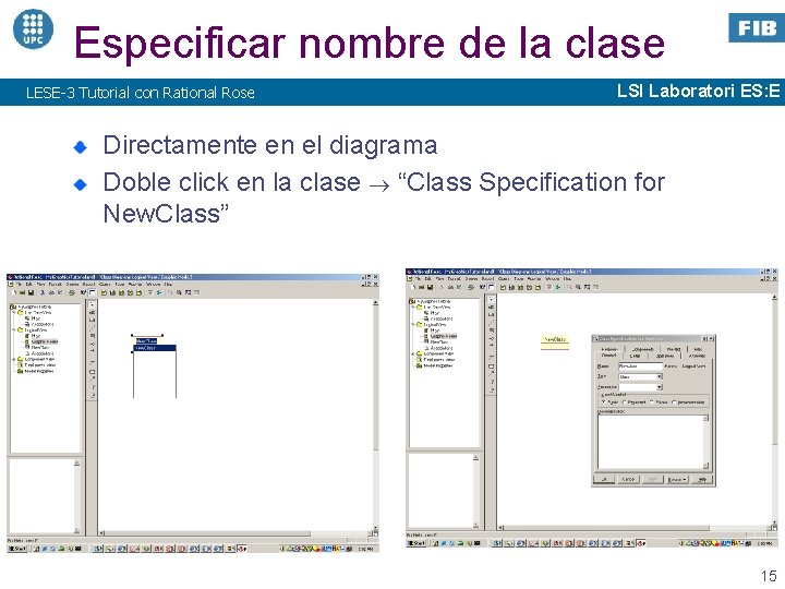 Especificar nombre de la clase LESE-3 Tutorial con Rational Rose LSI Laboratori ES: E