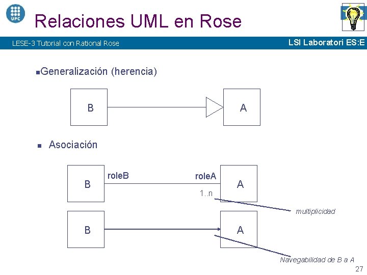 Relaciones UML en Rose LSI Laboratori ES: E LESE-3 Tutorial con Rational Rose n