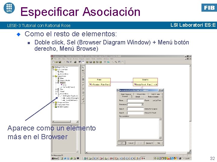 Especificar Asociación LESE-3 Tutorial con Rational Rose LSI Laboratori ES: E Como el resto