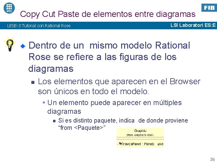 Copy Cut Paste de elementos entre diagramas LESE-3 Tutorial con Rational Rose LSI Laboratori