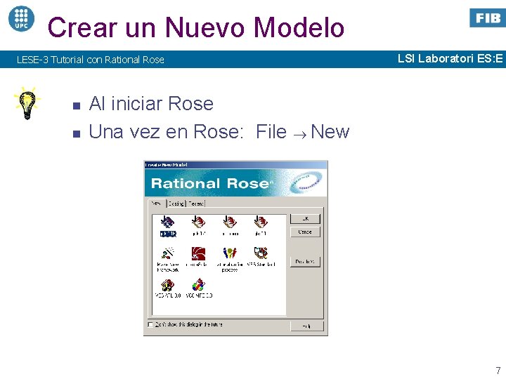 Crear un Nuevo Modelo LESE-3 Tutorial con Rational Rose n n LSI Laboratori ES: