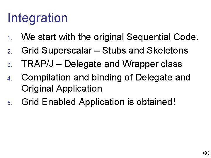 Integration 1. 2. 3. 4. 5. We start with the original Sequential Code. Grid