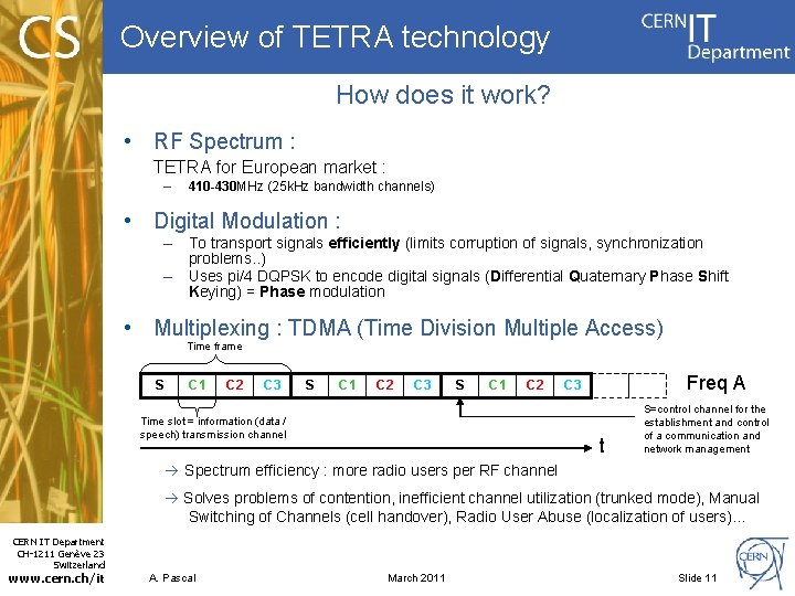 Overview of TETRA technology How does it work? • RF Spectrum : TETRA for