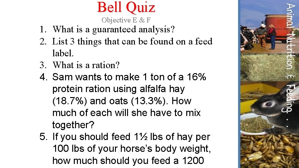 Bell Quiz Objective E & F 1. What is a guaranteed analysis? 2. List