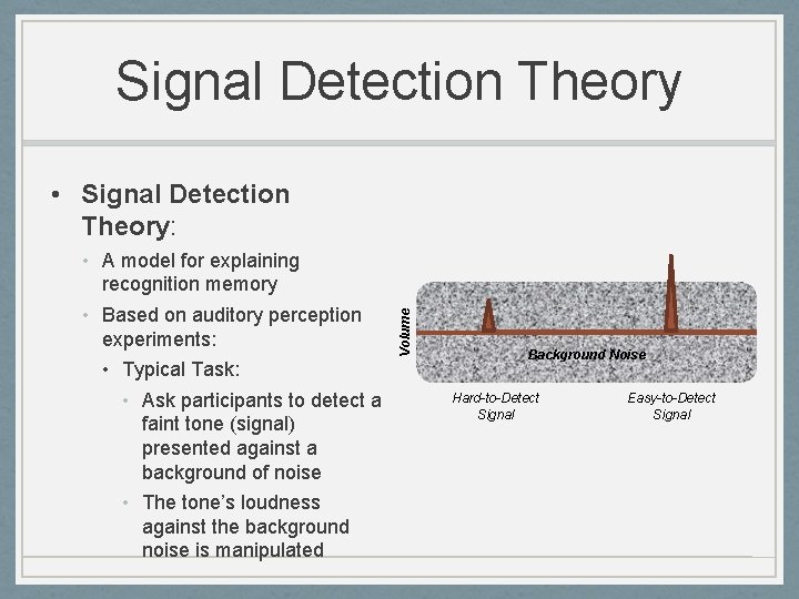 Signal Detection Theory • A model for explaining recognition memory • Based on auditory