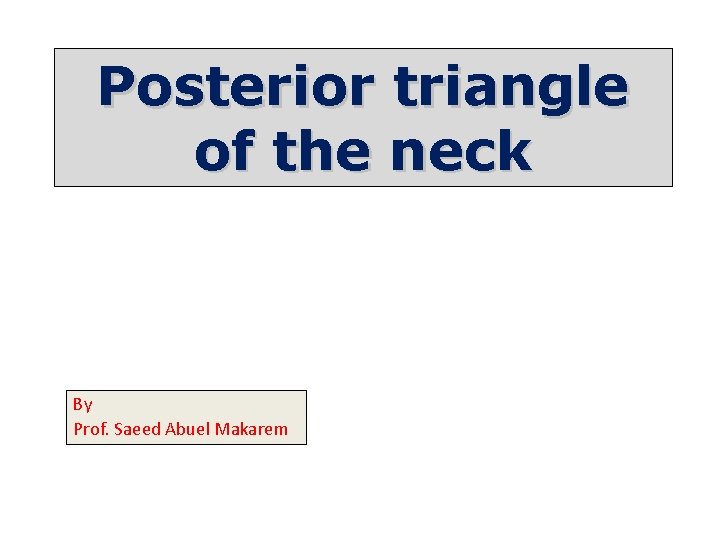 Posterior triangle of the neck By Prof. Saeed Abuel Makarem 