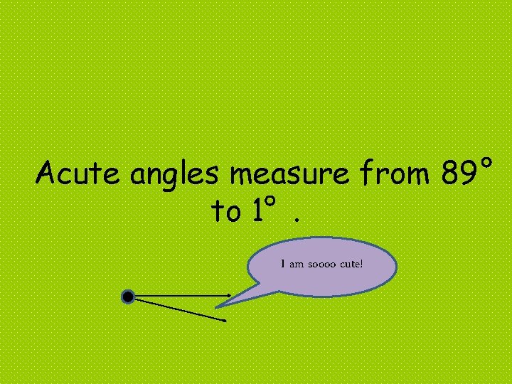 Acute angles measure from 89 to 1. I am soooo cute! 