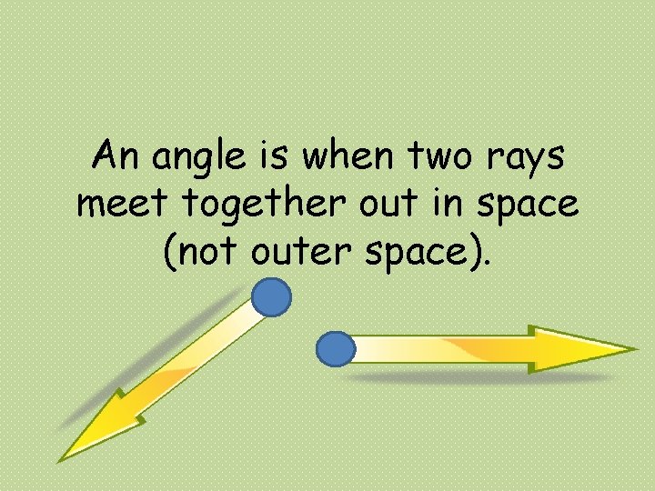 An angle is when two rays meet together out in space (not outer space).