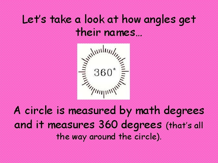 Let’s take a look at how angles get their names… A circle is measured