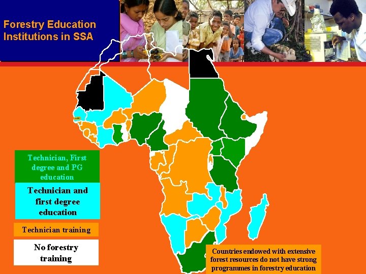 Forestry Education Institutions in SSA Technician, First degree and PG education Technician and first