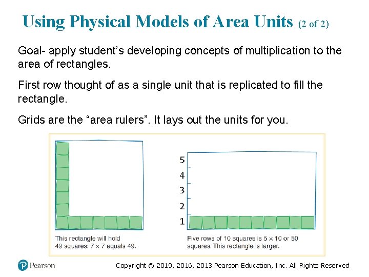 Using Physical Models of Area Units (2 of 2) Goal- apply student’s developing concepts