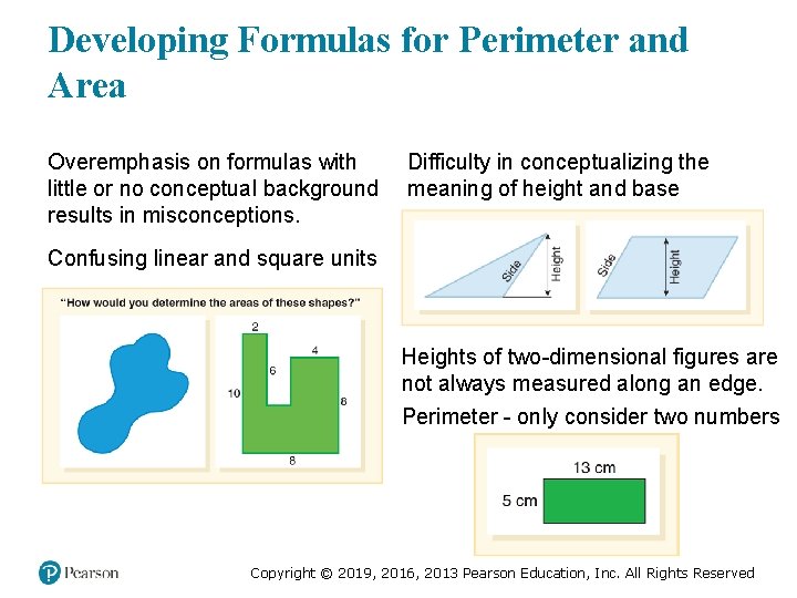 Developing Formulas for Perimeter and Area Overemphasis on formulas with little or no conceptual