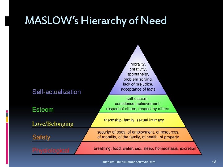 MASLOW’s Hierarchy of Need http: //mustikalukmanariefkevfin. com 18 