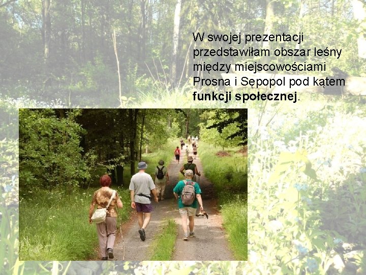 W swojej prezentacji przedstawiłam obszar leśny między miejscowościami Prosna i Sępopol pod kątem funkcji