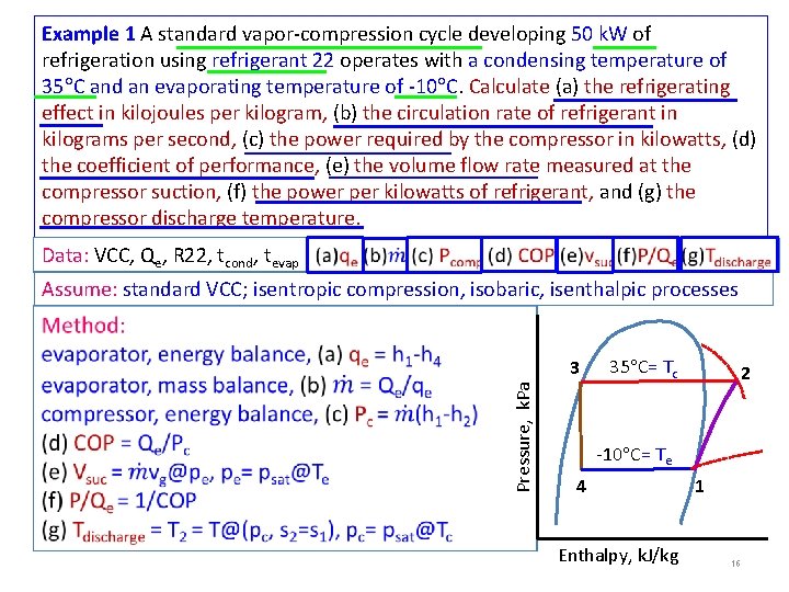 Example 1 A standard vapor-compression cycle developing 50 k. W of refrigeration using refrigerant