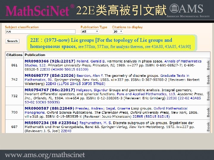 22 E类高被引文献 22 E：(1973 -now) Lie groups [For the topology of Lie groups and