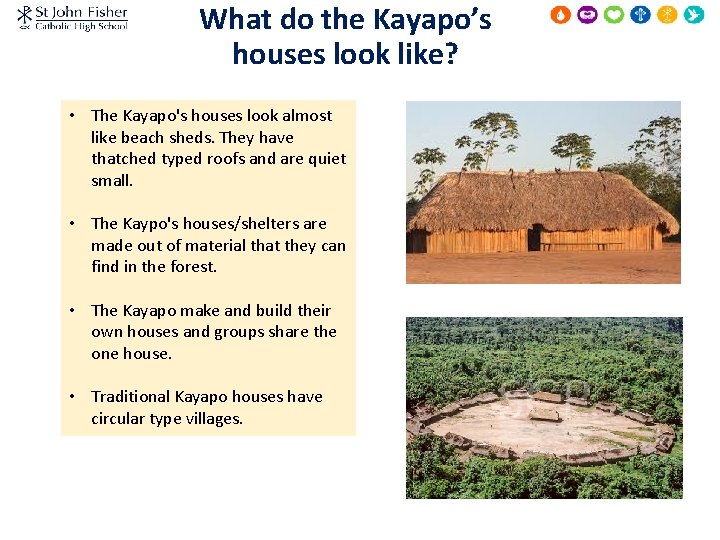 What do the Kayapo’s houses look like? • The Kayapo's houses look almost like