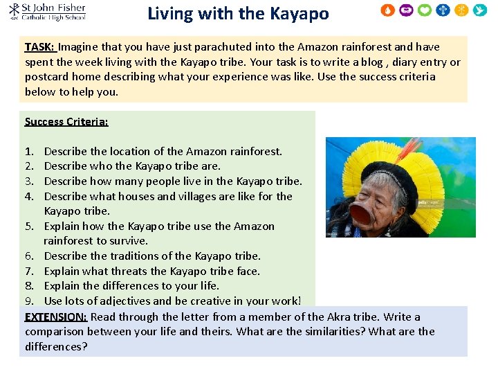 Living with the Kayapo TASK: Imagine that you have just parachuted into the Amazon