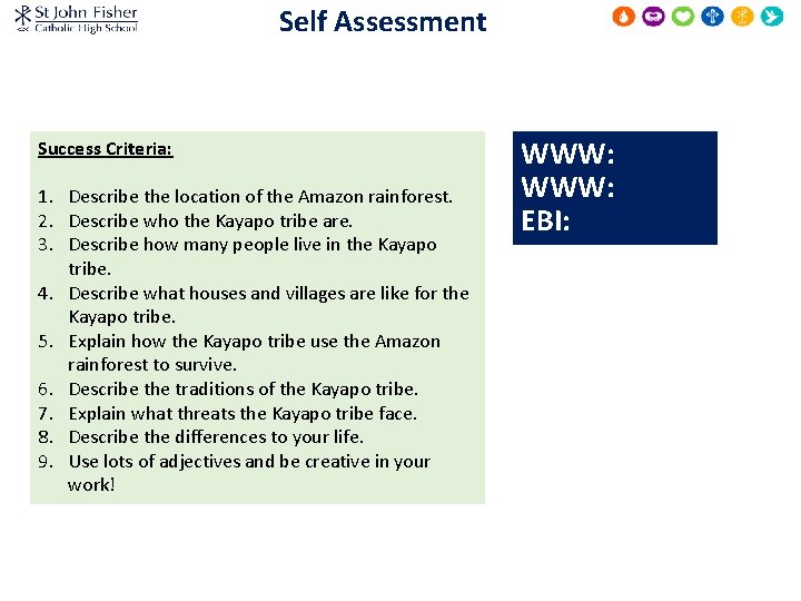 Self Assessment Success Criteria: 1. Describe the location of the Amazon rainforest. 2. Describe