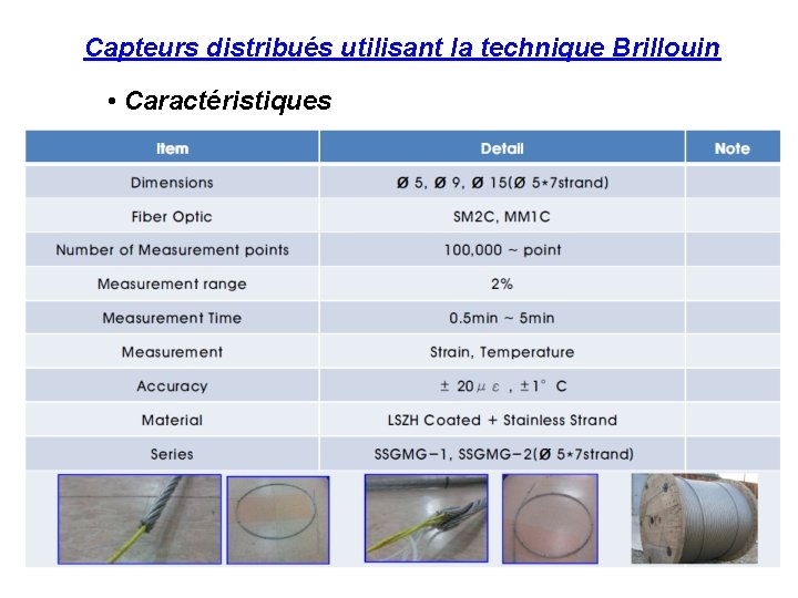 Capteurs distribués utilisant la technique Brillouin • Caractéristiques 