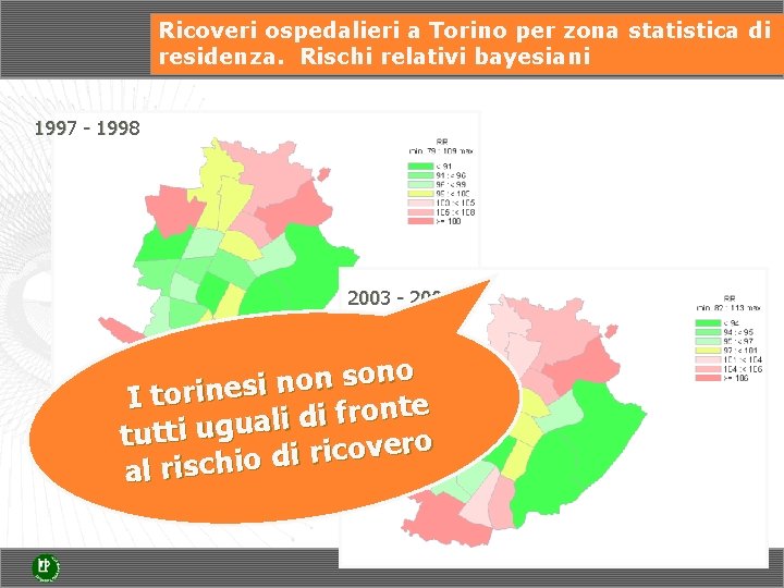 Ricoveri ospedalieri a Torino per zona statistica di residenza. Rischi relativi bayesiani 1997 -