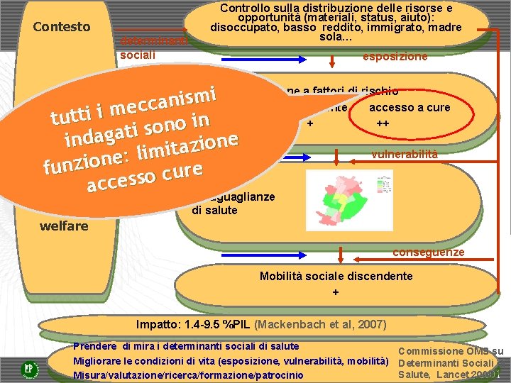 Contesto determinanti sociali Controllo sulla distribuzione delle risorse e opportunità (materiali, status, aiuto): disoccupato,