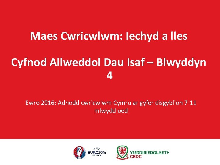 Maes Cwricwlwm: Iechyd a lles Cyfnod Allweddol Dau Isaf – Blwyddyn 4 Ewro 2016: