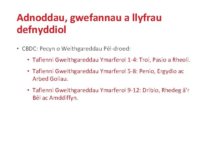 Adnoddau, gwefannau a llyfrau defnyddiol • CBDC: Pecyn o Weithgareddau Pêl-droed: • Taflenni Gweithgareddau