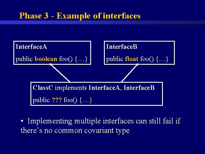 Phase 3 - Example of interfaces Interface. A Interface. B public boolean foo() {…}