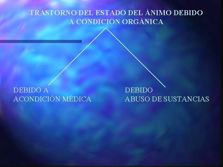 TRASTORNO DEL ESTADO DEL ÁNIMO DEBIDO A CONDICIÓN ORGÁNICA DEBIDO A ACONDICIÓN MÉDICA DEBIDO