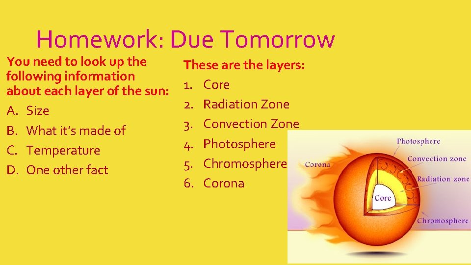 Homework: Due Tomorrow You need to look up the following information about each layer Homework: Due Tomorrow You need to look up the following information about each layer