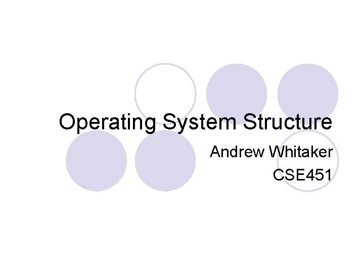 Operating System Structure Andrew Whitaker CSE 451 Operating System Structure Andrew Whitaker CSE 451