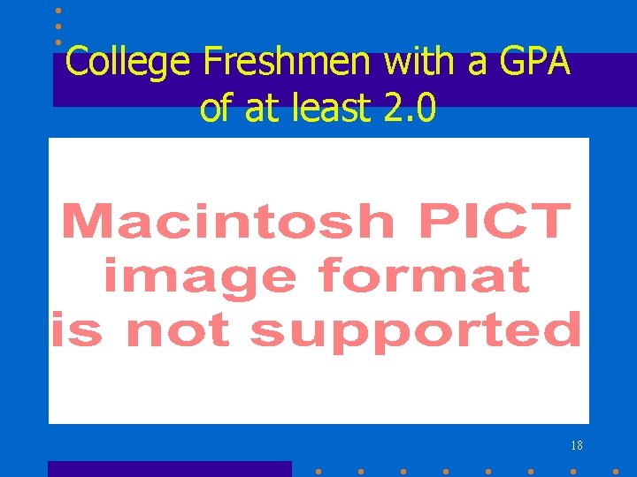 College Freshmen with a GPA of at least 2. 0 18 College Freshmen with a GPA of at least 2. 0 18