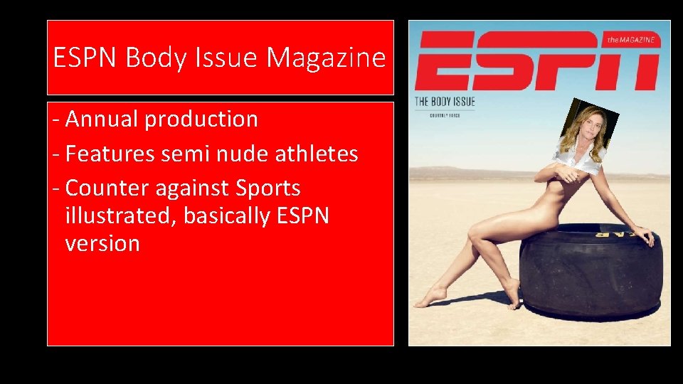 ESPN Body Issue Magazine - Annual production - Features semi nude athletes - Counter