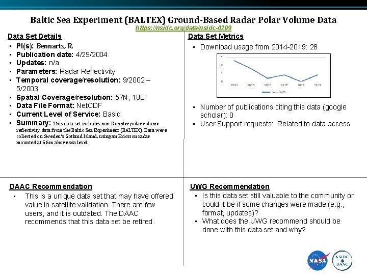 Baltic Sea Experiment (BALTEX) Ground-Based Radar Polar Volume Data https: //nsidc. org/data/nsidc-0209 Data Set