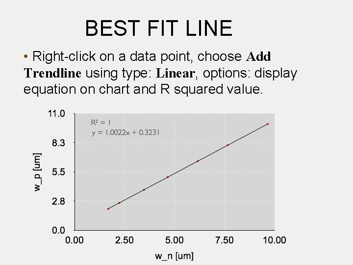 BEST FIT LINE • Right-click on a data point, choose Add Trendline using type: