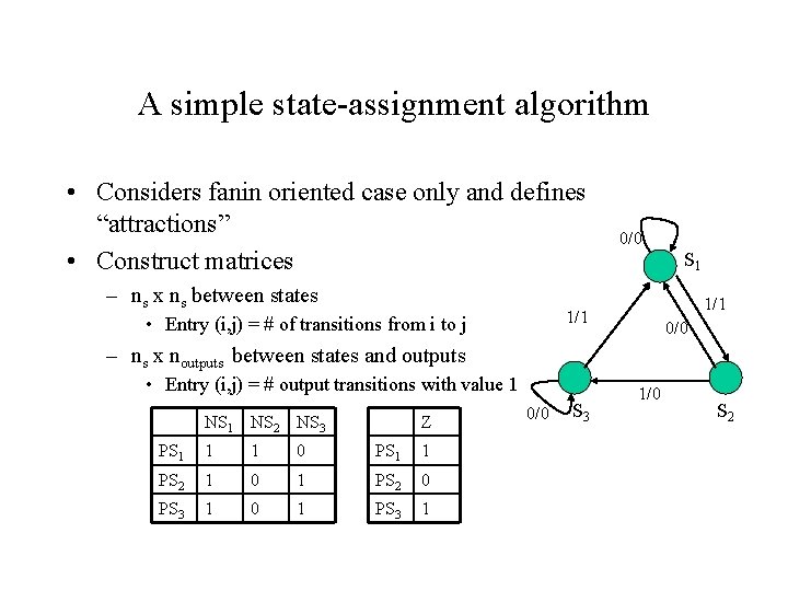 A simple state-assignment algorithm • Considers fanin oriented case only and defines “attractions” •