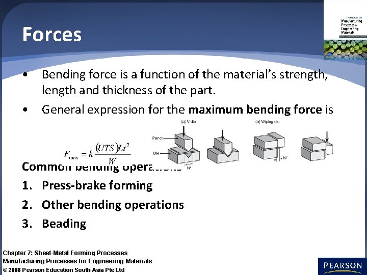 Forces • Bending force is a function of the material’s strength, length and thickness