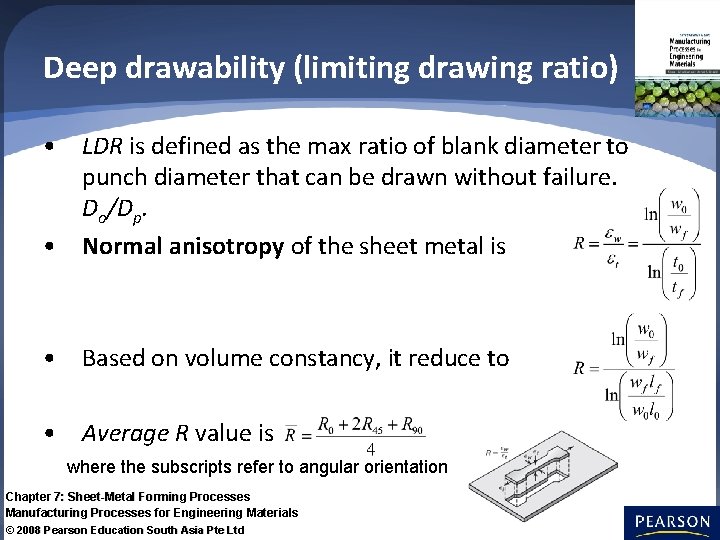 Deep drawability (limiting drawing ratio) • LDR is defined as the max ratio of