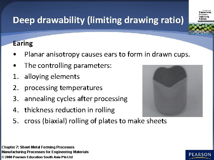 Deep drawability (limiting drawing ratio) Earing • Planar anisotropy causes ears to form in