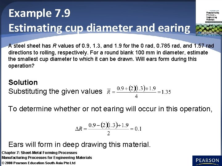 Example 7. 9 Estimating cup diameter and earing A steel sheet has R values